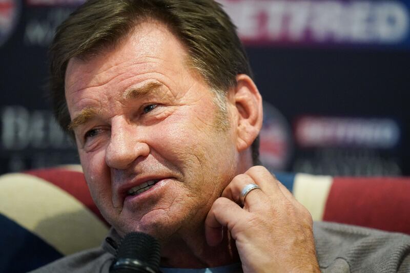 Sir Nick Faldo during a press conference ahead of the Betfred British Masters at The Belfry