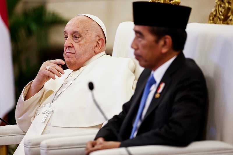 The Pope met outgoing Indonesian President Joko Widodo (Pool via AP)