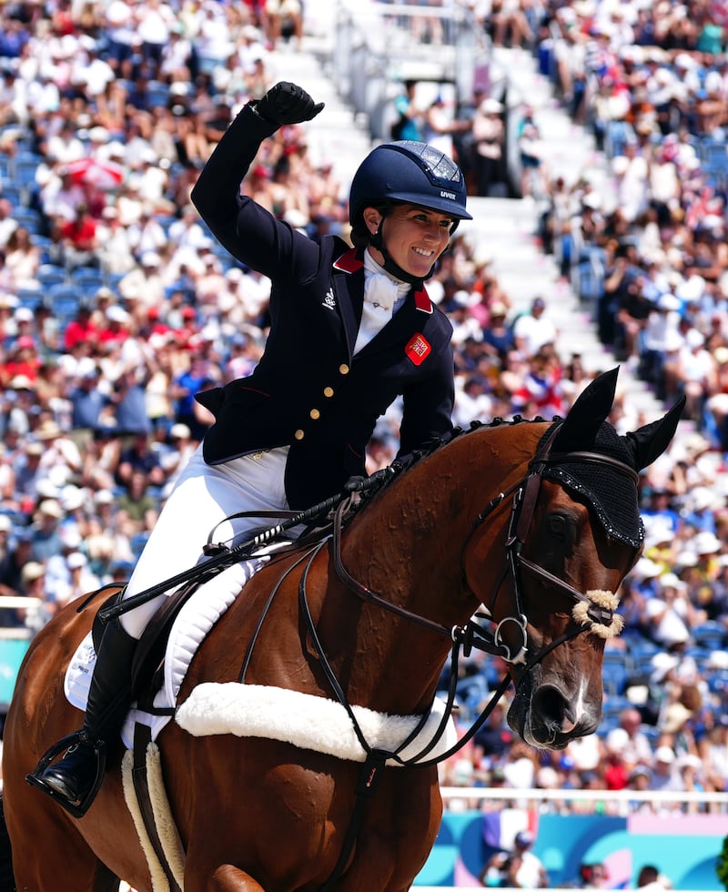 Laura Collett celebrated aboard London 52 following the Eventing Team Jumping Final