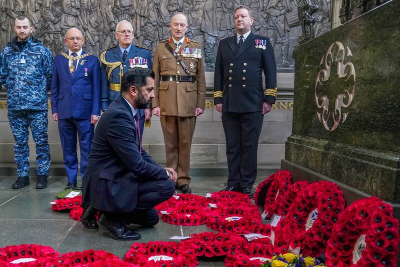 First Minister Humza Yousaf attends a memorial wreath-laying service at Edinburgh Castle