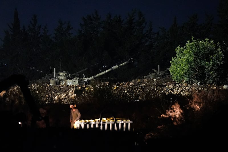 An Israeli mobile artillery unit is seen near the Israel-Lebanon border (AP Photo/Baz Ratner)