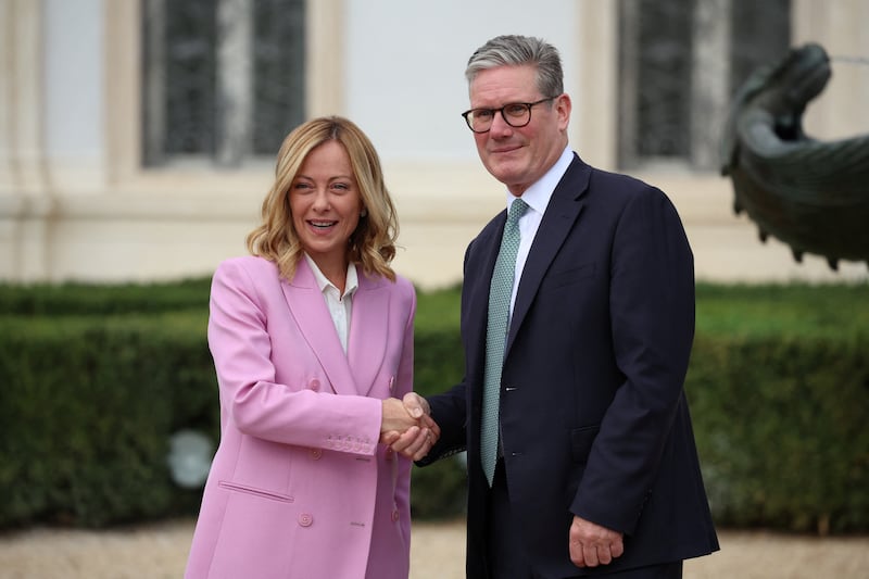 Prime Minister Sir Keir Starmer with Italian Prime Minister Giorgia Meloni at Villa Doria Pamphilj in Rome, Italy