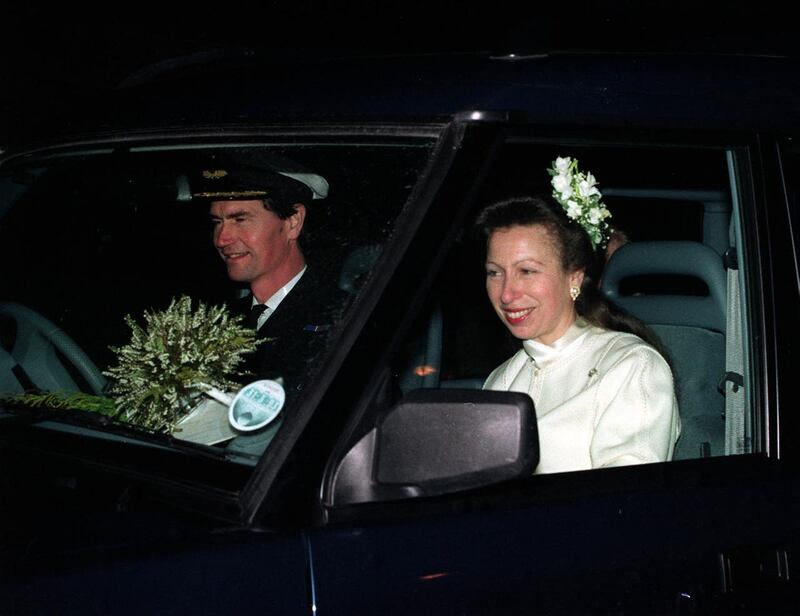 The then-Commander Tim Laurence and the Princess Royal on their wedding day