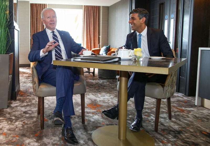 US President Joe Biden with Prime Minister Rishi Sunak in Belfast. Picture by Paul Faith/PA