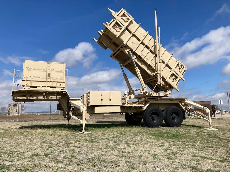 A Patriot missile mobile launcher is displayed outside the Fort Sill Army Post near Lawton, Oklahoma (Sean Murphy/AP)