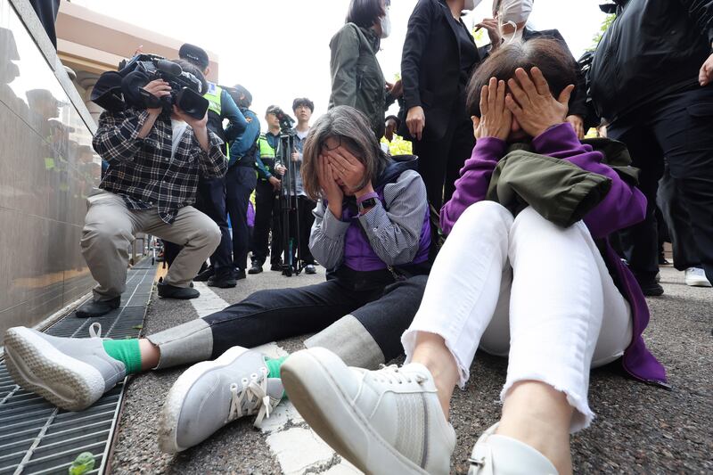 Bereaved family members of victims of the crush said the ruling was ‘dishonest’ and called for prosecutors to appeal (Lim Hwa-young/Yonhap via AP)