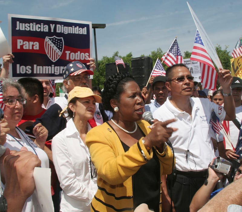 Ms Jackson Lee helped lead federal efforts to protect women from domestic violence and recognise Juneteenth as a national holiday (AP)