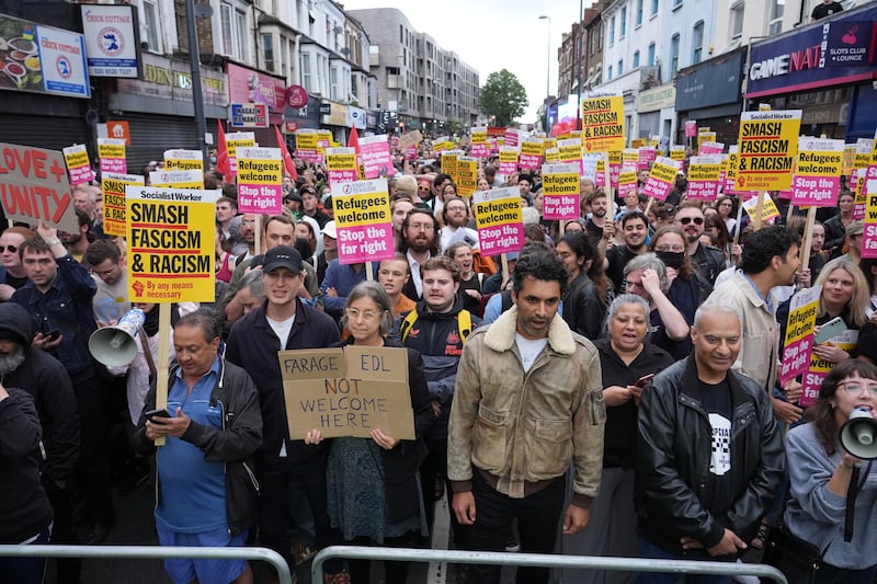 Demonstrators at an anti-racism protest in Walthamstow