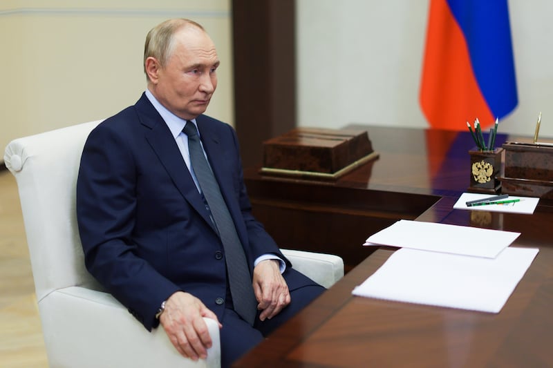 Russian President Vladimir Putin at Novo-Ogaryovo state residence outside of Moscow, Russia (Vyacheslav Prokofyev, Sputnik, Kremlin Pool Photo via AP)