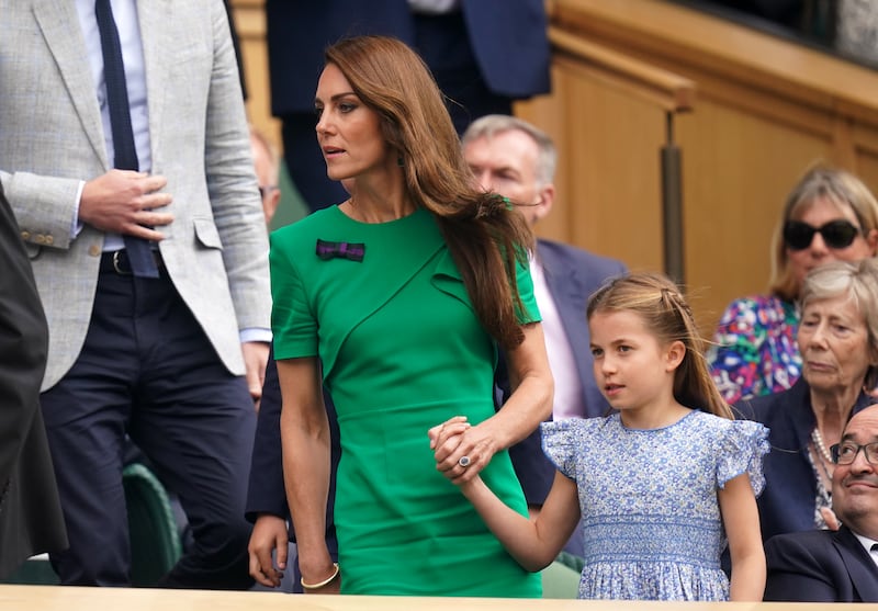 The Princess of Wales with Princess Charlotte at Wimbledon in July