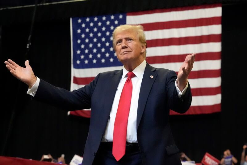 Republican presidential nominee former president Donald Trump arrives to speak at a campaign rally in Montana (Rick Bowmer/AP)