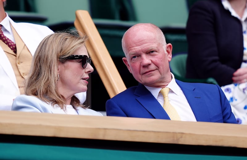 William Hague and Ffion Hague in the royal box on day 10 of the 2024 Wimbledon Championships