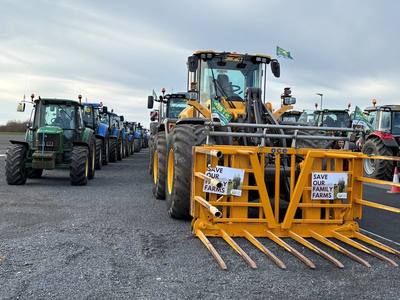 Farmers gather in tractors at the Maze site close to Lisburn, Co Antrim