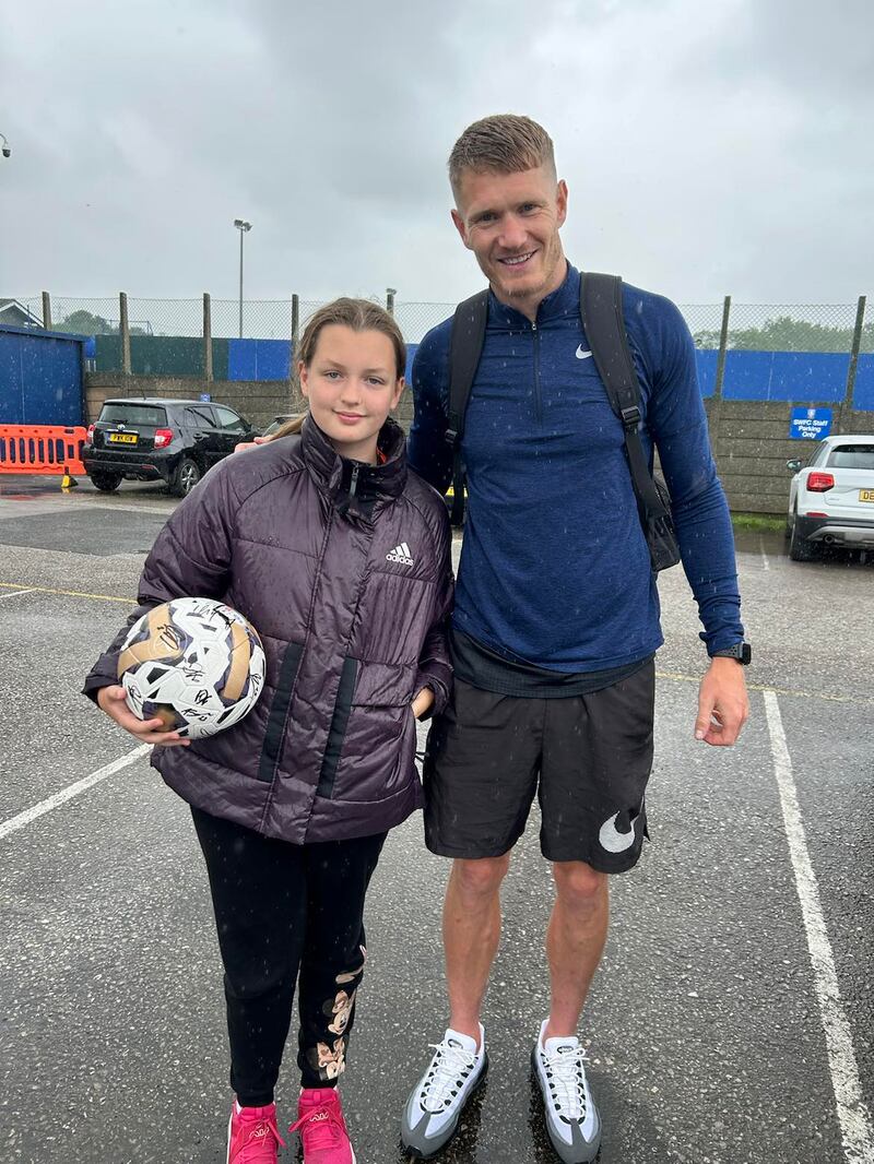 Leah with Sheffield Wednesday striker Michael Smith