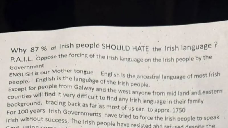 The leaflets were left on cars outside The Points bar on the Dublin Road. PICTURE: BBC NI