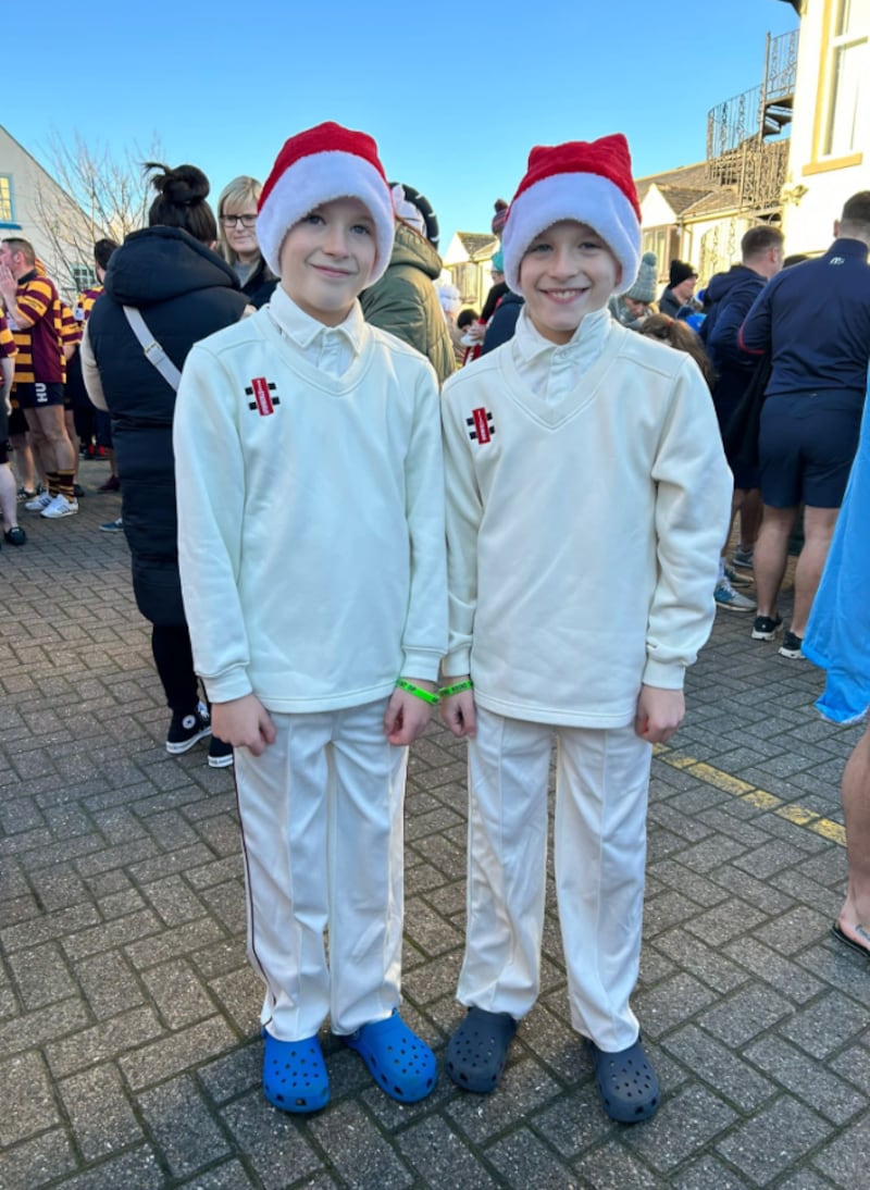 (from left to right) Henry and George taking part in a Boxing Day swim