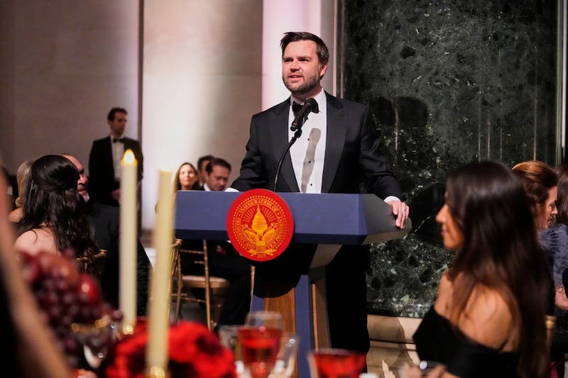 Vice President-elect JD Vance speaks during a dinner event at the National Gallery of Art in Washington on Saturday (Mark Schiefelbein/AP)