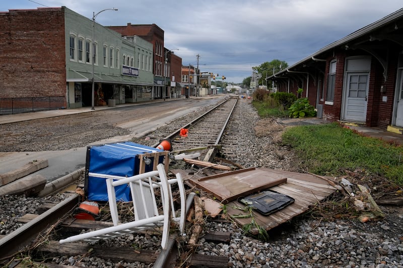 Flood debris left by Hurricane Helene is seen in Newport, Tennessee