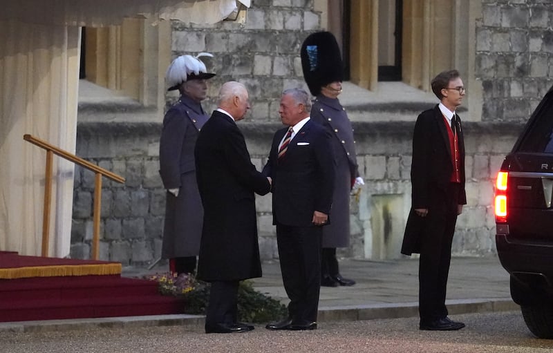 King Abdullah of Jordan is greeted by the King at Windsor Castle