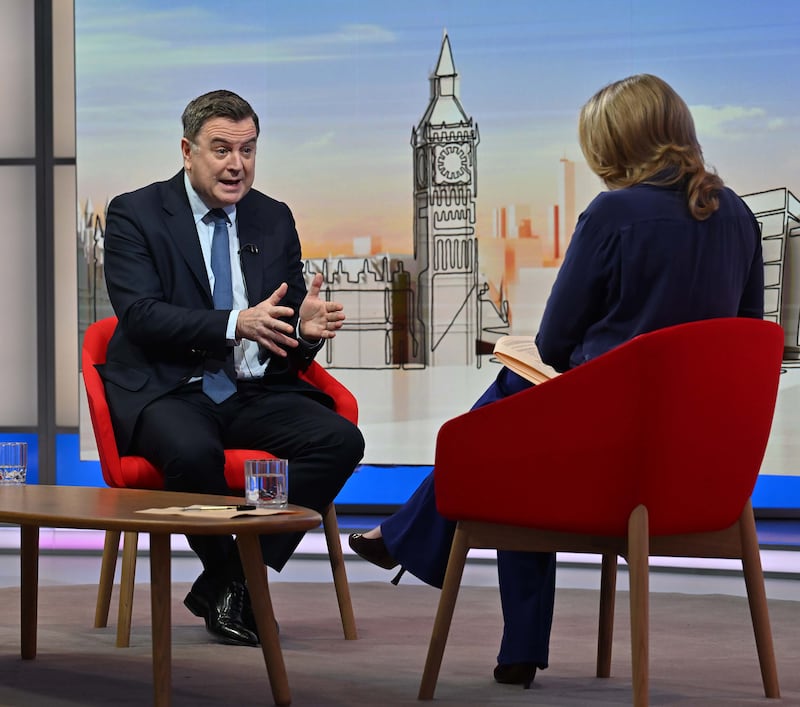 Mel Stride, shadow chancellor of the Exchequer at BBC Broadcasting House in London, to appear on the BBC One current affairs programme, Sunday With Laura Kuenssberg