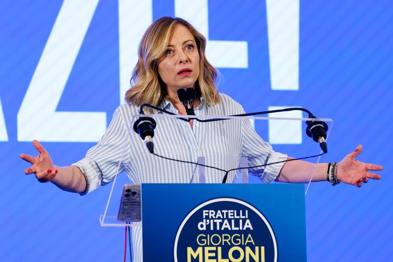 Italian Prime Minister Giorgia Meloni’s party more than doubled its seats in the European assembly (LaPresse via AP)