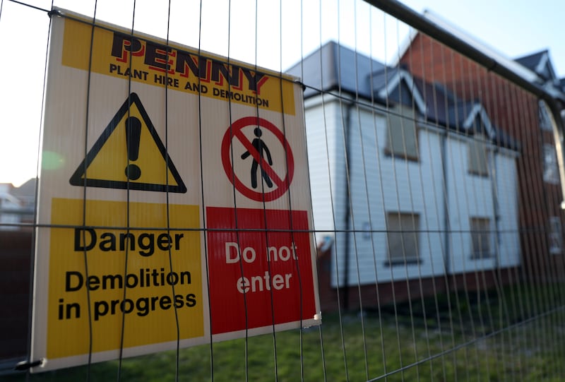 Demolition work at the former home of Novichok victim Charlie Rowley, on Muggleton Road, Amesbury, Wiltshire