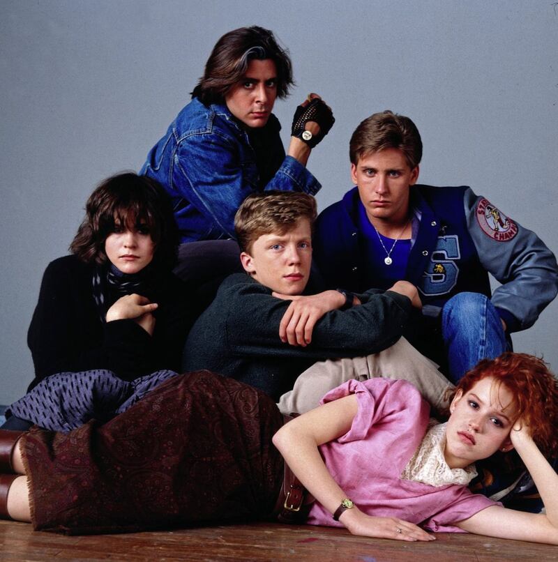 Molly Ringwald, Emilio Estevez, Judd Nelson, Ally Sheedy, and Anthony Michael Hall in the 1985 John Hughes film The Breakfast Club 