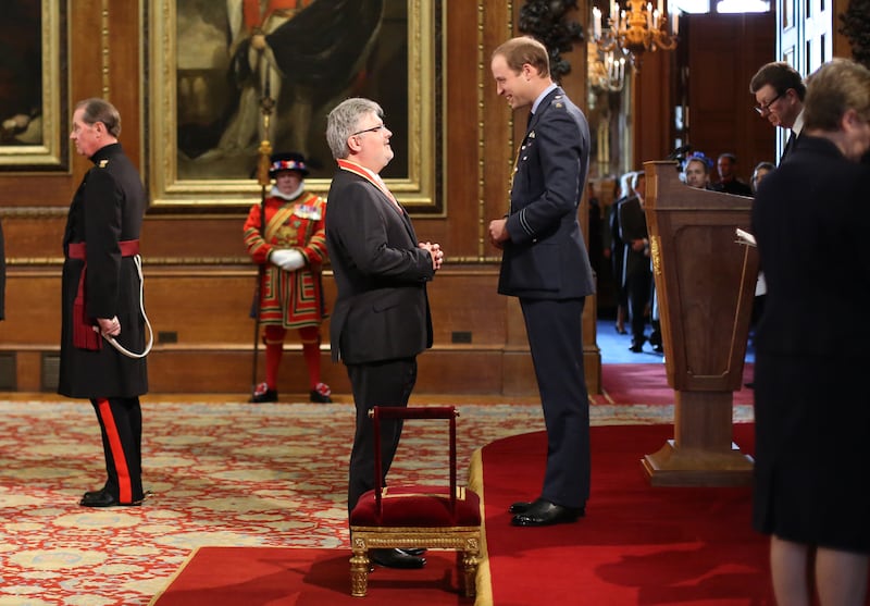 Sir James MacMillan is knighted by the then Duke of Cambridge at Windsor Castle in December 2015