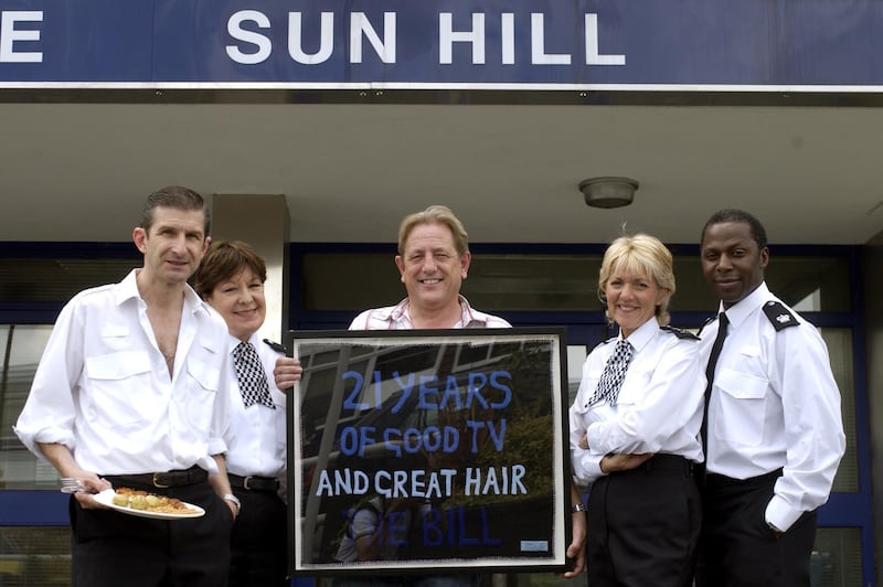 Roberta Taylor, second left, with fellow The Bill actors Jeff Stewart, Mark Wingett, Trudie Goodwin and Cyril Nri