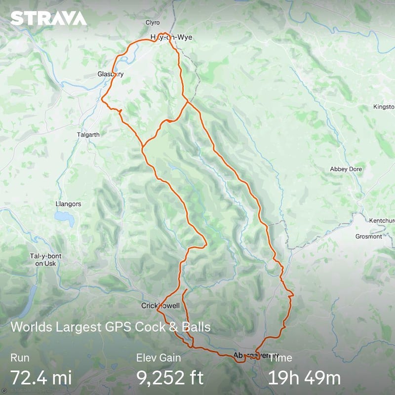 Terry Rosoman ran a 75-mile phallic-shaped route across the Brecon Beacons in 24 hours (Terry Rosoman)