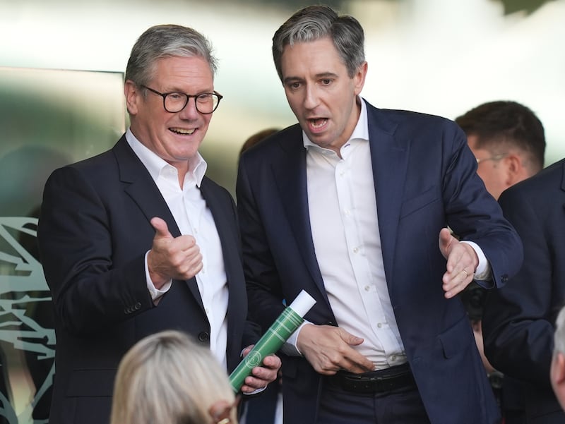 Sir Keir Starmer (right) and Taoiseach Simon Harris during the UEFA Nations League Group F match at Aviva Stadium in, Dublin