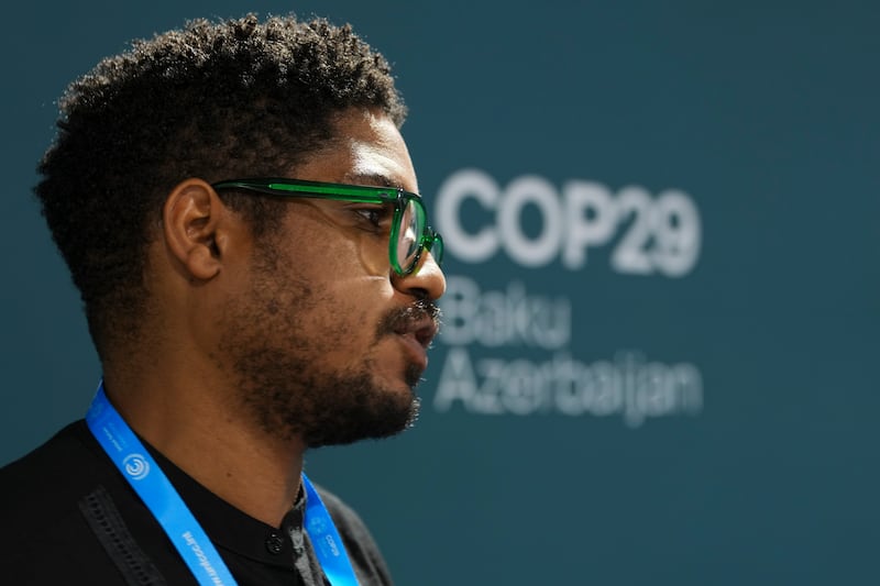 Michai Robertson, lead negotiator on climate finance, Alliance of Small Island States, speaking at Cop29 (AP Photo/Peter Dejong)