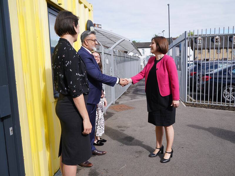 Education Secretary Bridget Phillipson meeting Shiraz Khan, principle, alongside Molly Devlin, headteacher, (3rd left) and Katie Oliver, Director of Ark Start, (left) during her visit to a nursery at Ark Start Oval, East Croydon