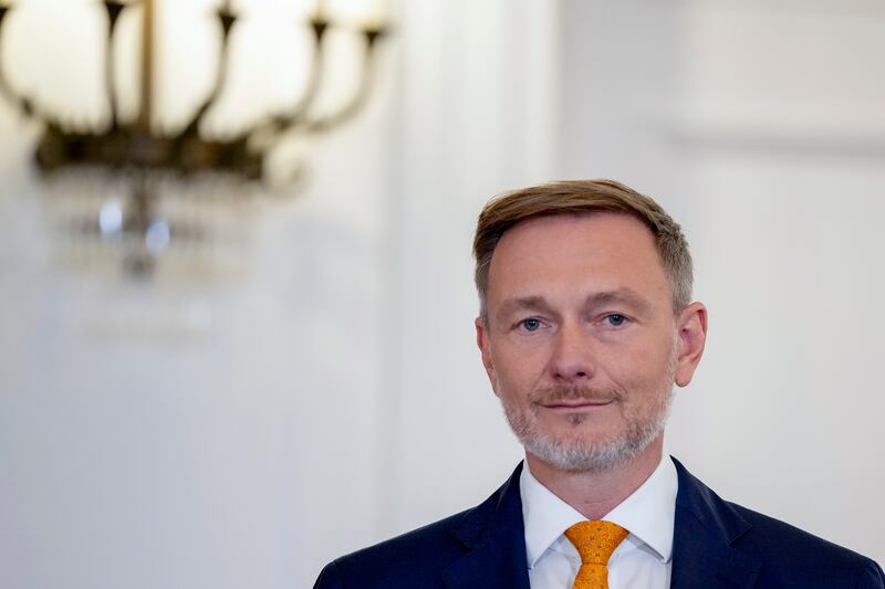 Dismissed German Finance minister Christian Lindner stands in the Bellevue Palace in Berlin, Germany (Ebrahim Noroozi/AP)