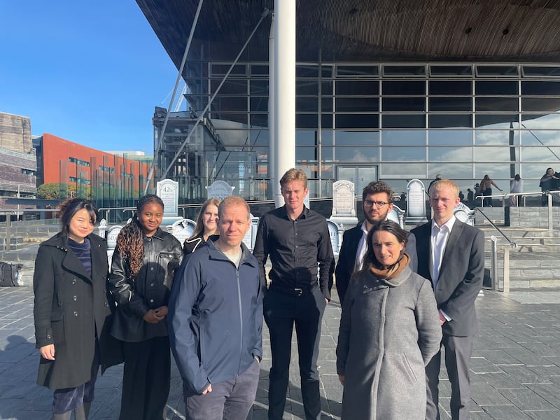 Members of Christian Concern outside the Senedd with organisers Paul Huxley and Carys Moseley front