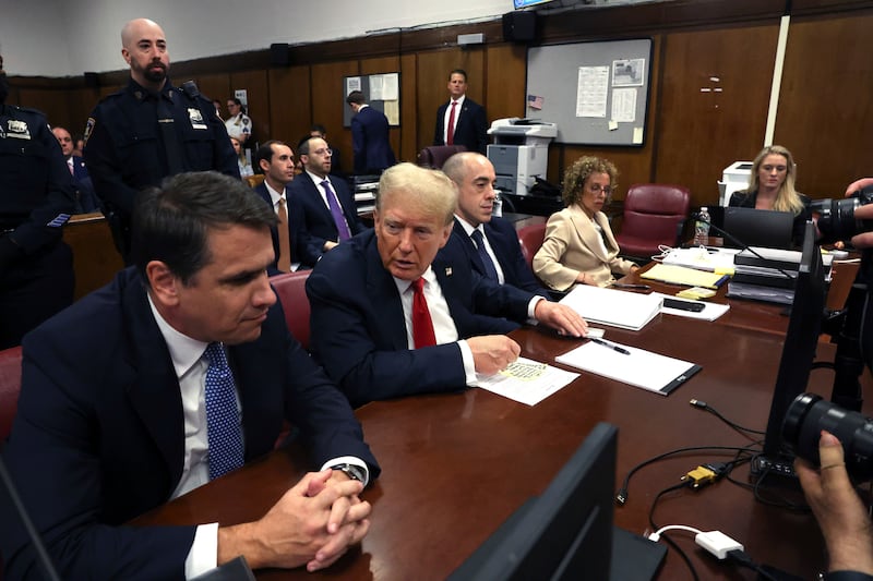 Former US president Donald Trump at Manhattan Criminal Court before closing arguments in his criminal hush money trial (Spencer Platt/Pool Photo via AP)