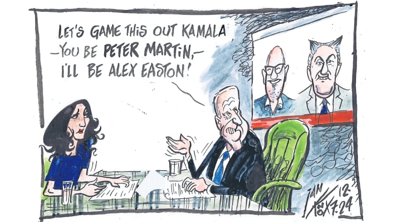 Ian Knox cartoon 12/7/24: The DUP's Peter Martin is co-opted into the Assembly seat vacated by Independent MP Alex Easton. In the US, there is speculation Joe Biden will abandon his re-election bid and step aside in favour of Vice President Kamala Harris