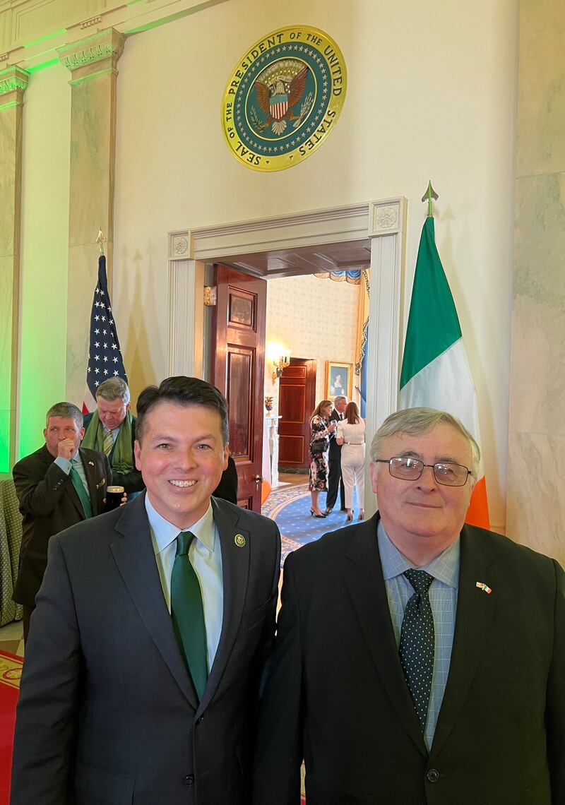 US congressman Brendan Boyle with his father Francis, a native of Glencolmcille, Co Donegal, at the White House to celebrate St Patrick’s Day
