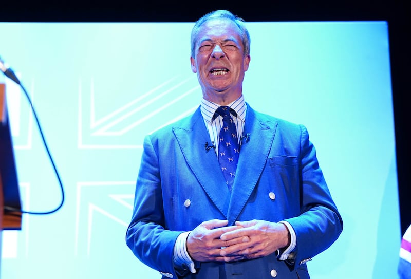 Reform UK leader Nigel Farage speaking at Princes Theatre in Clacton