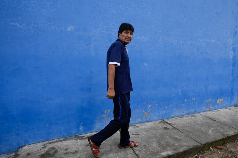 Evo Morales walking in the Chapare region of Bolivia on Sunday (Juan Karita/AP)