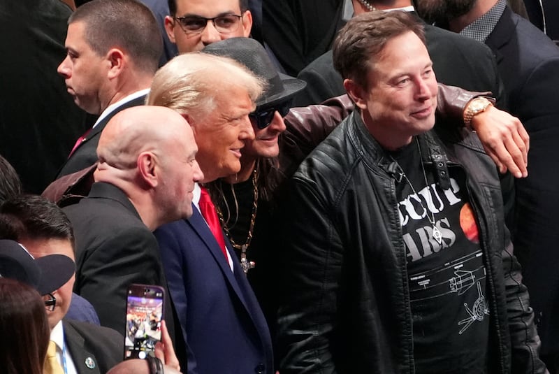 Donald Trump poses for a photo with Dana White, Kid Rock and Elon Musk at UFC 309 at Madison Square Garden in New York (Evan Vucci/AP)