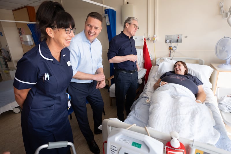 Health Secretary Wes Streeting (second left), pictured with Prime Minister Sir Keir Starmer and NHS staff and patients during the General Election campaign in June