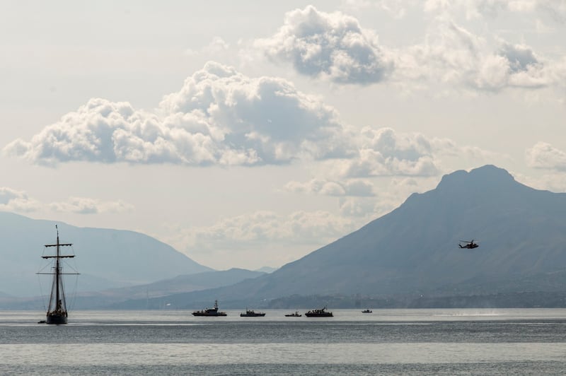 Rescuers work in the area where the luxury yacht sank off the coast of Sicily (Lucio Ganci/AP)