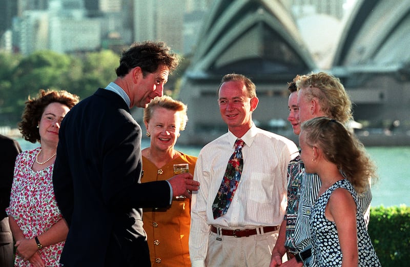 The prince chats to people in Sydney the day after a security scare in 1994