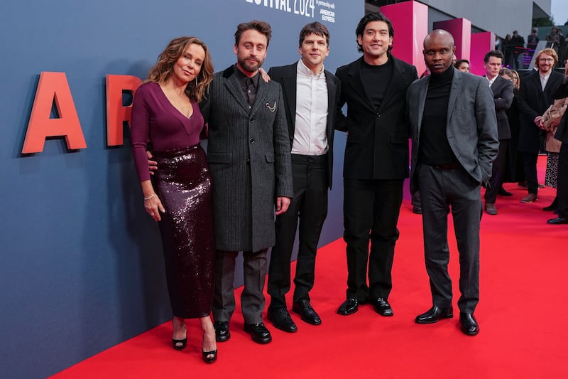 Jennifer Grey, Kieran Culkin, Jesse Eisenberg, Wil Sharpe and Kurt Egyiawan at the premiere (Scott A Garfitt/AP)