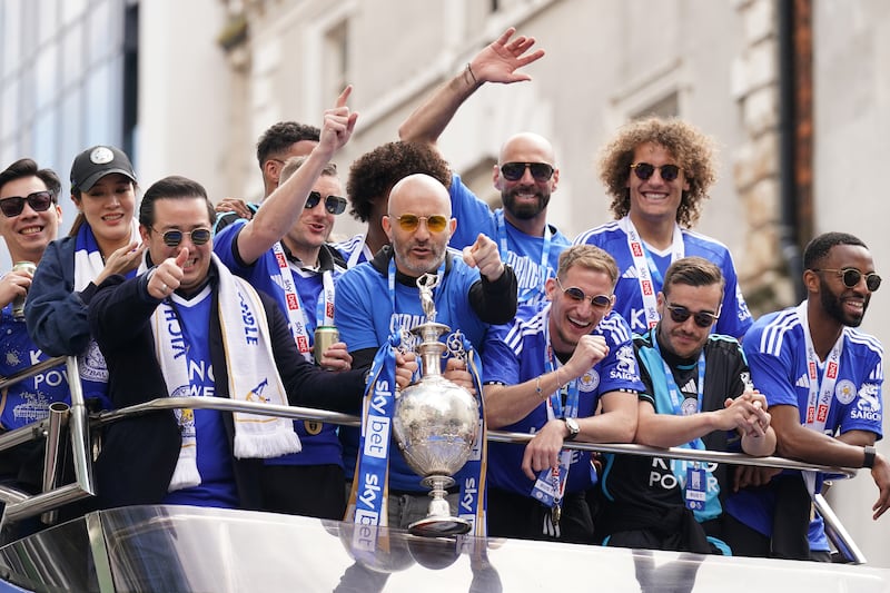 Enzo Maresca (holding trophy) guided Leicester straight back to the Premier League last season