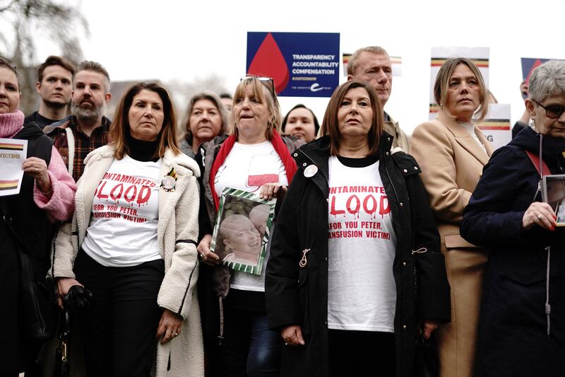 Infected blood victims and campaigners staged a demonstration in Westminster on Wednesday