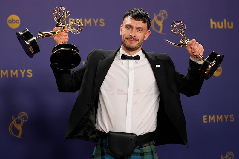 Richard Gadd, winner of the awards for outstanding writing for a limited or anthology series or movie, outstanding lead actor in a limited or anthology series or movie, and outstanding limited or anthology series for Baby Reindeer (Jae C Hong/AP)