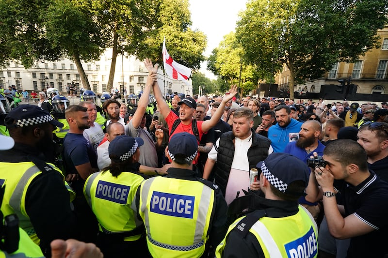 People attending the protest in Whitehall