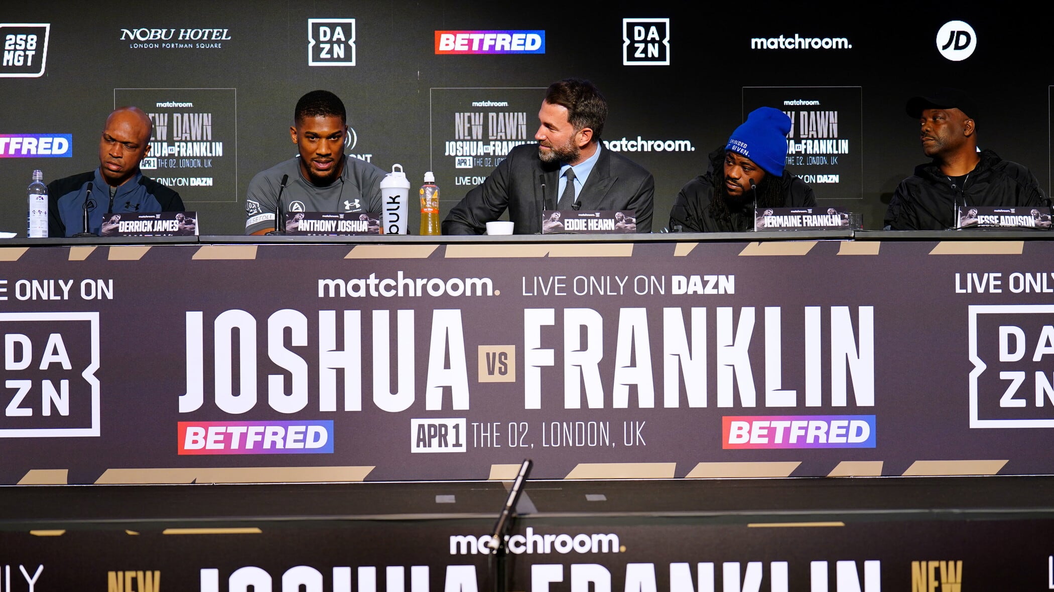 Anthony Joshua, promoter Eddie Hearn and Jermaine Franklin